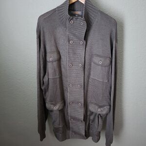 Venezzi Double Breasted Men WoolBlend Cardigan 2XL Gray Pockets Ribbed Mock Neck